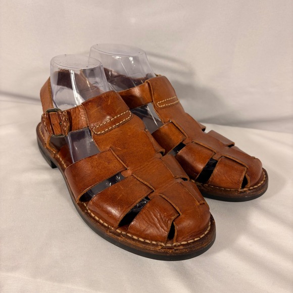 Cole Haan Mens Fisherman Sandals Brown Leather Woven Cage F2001 Brazil 10B